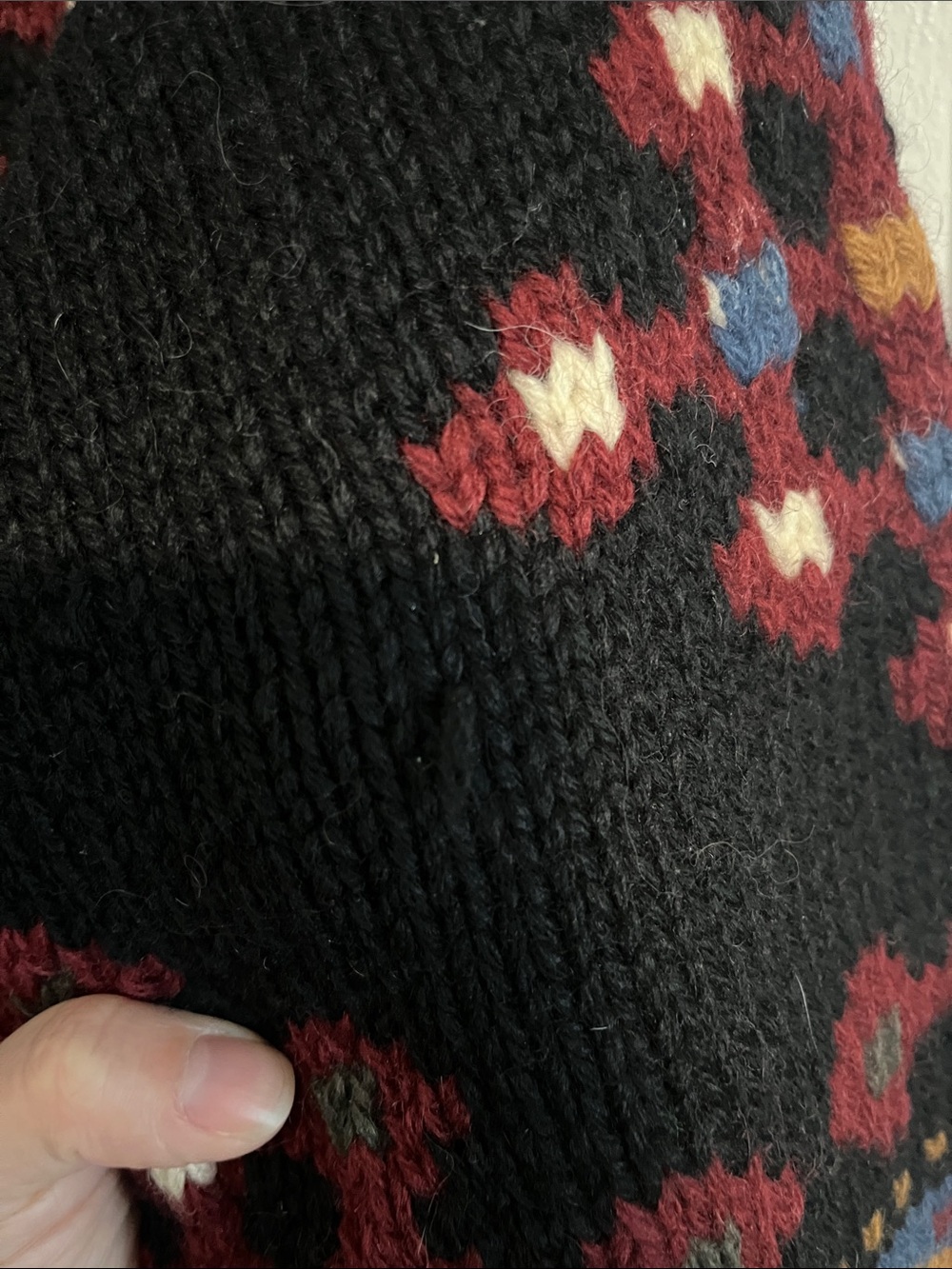 Vintage Ann Taylor Black Fair Isle Button-Up Cardigan with Burgundy Accents - Picture 4 of 5